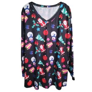 Festive Black Holiday Print Long Sleeve Tunic Top Size 22W